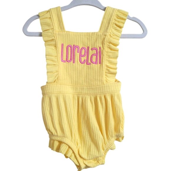 NEW Cat & Jack Embroidered Name Lorelai 0-3 Month Baby Girl Romper Yellow Gift - Picture 11 of 11